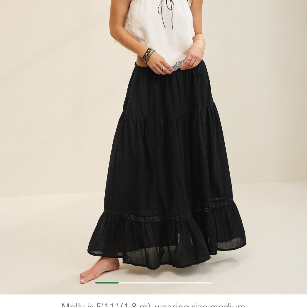 American Eagle Outfitters Black Tiered Maxi Skirt with Lace Trim